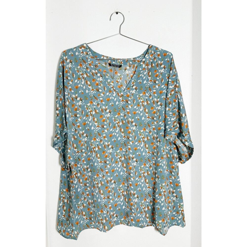 Bloomchic Floral Blue Teal Blouse Top sz 22-24